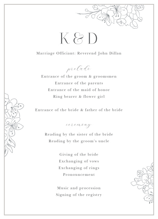 Dress your wedding in stunning elegance with our Sketched Florals Wedding Programs. 
