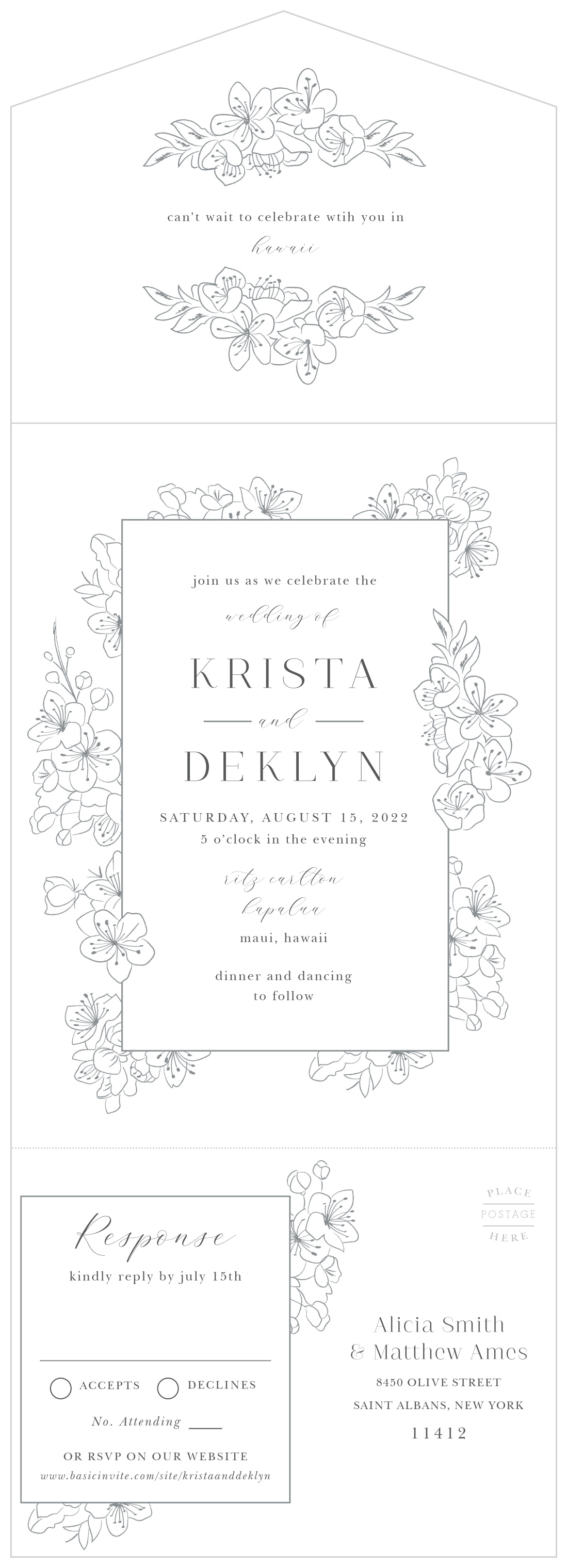 Sketched Florals Seal & Send Wedding Invitations