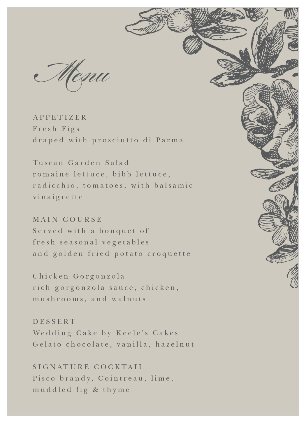 Engraved Floral Wedding Menus