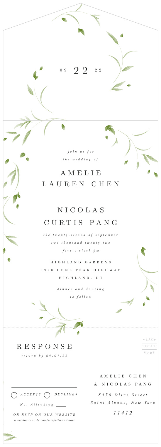 You couldn't ask for a more lovely vintage design for kick starting your big day than our Falling Foliage Seal-&-Send Wedding Invitations!