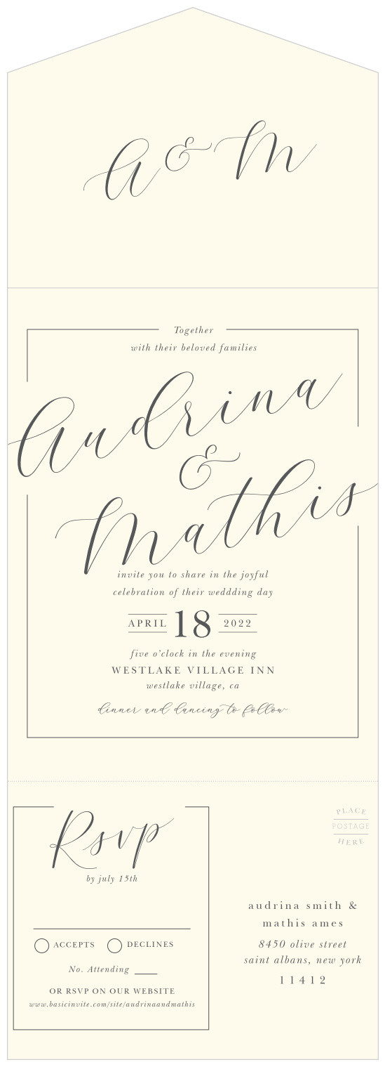 Our irresistibly Elegant Typography Seal & Send Wedding Invitations are the perfect way to gather your friends and family together for one of the biggest days of your life.