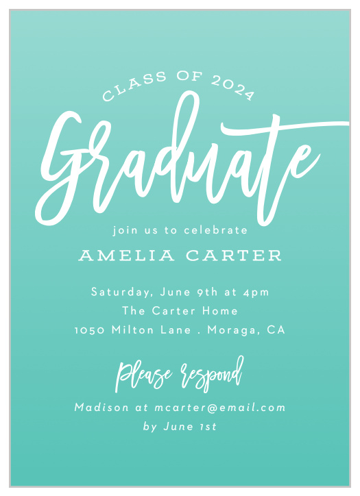 Less is more with this Paint Brush Lettering Graduation Invitations! With a sweet touch of hand lettering, all your friends will be jealous! Send out the graduation day details as well as the party details. Customize the colors and fonts to make it even more perfect!