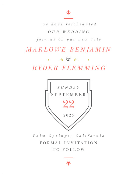 Reschedule your special day with our MaeMae's Marlowe Change the Date Cards.