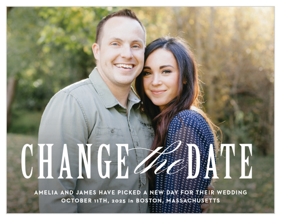 Take some of the stress out of rescheduling your wedding with our Elegant Union Change the Date Cards.