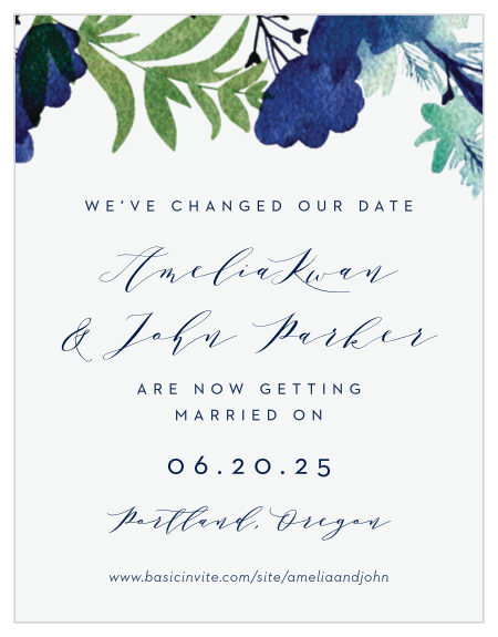Let your loved ones know that you are postponing your wedding due to unforeseen circumstances with our Garden Florals Change the Date Cards.