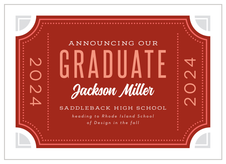 Surround yourself with close family and friends to celebrate your amazing accomplishment with our Movie Ticket Graduation Announcements