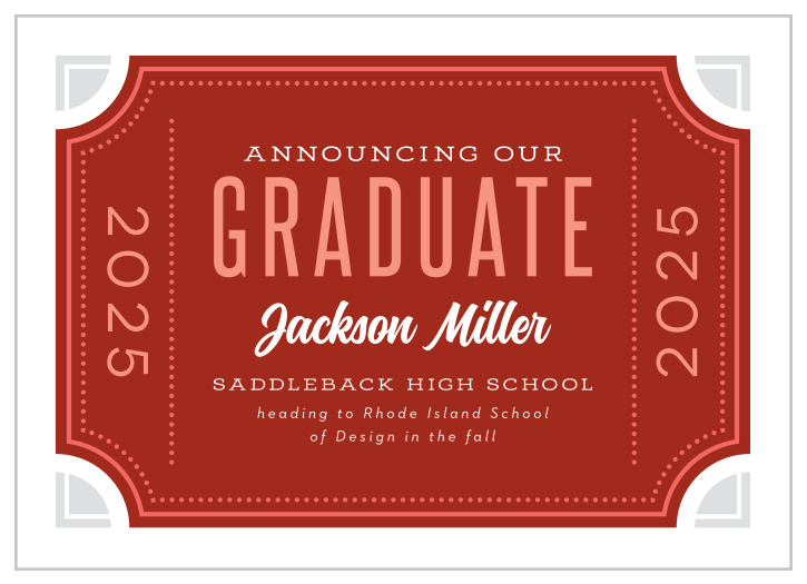 Surround yourself with close family and friends to celebrate your amazing accomplishment with our Movie Ticket Graduation Announcements