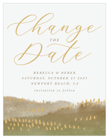 When wedding plans change or get delayed, our Moody Mountains Change the Date Cards are the perfect way to keep all of your guests in the loop about your postponement!