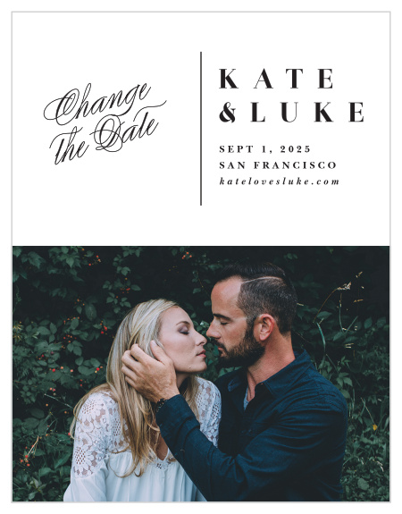 We understand that not everything can go as planned, and we want you to be ready for the inevitable! Easily and conveniently alert your guests of new plans with our Timeless Romance Change the Date Cards!