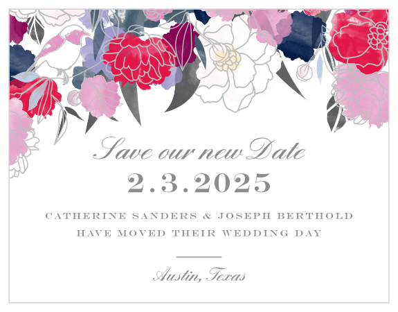 When wedding plans change or get delayed, our MaeMae's Mamie Change the Date Cards are the perfect way to keep all of your guests in the loop about your postponement!