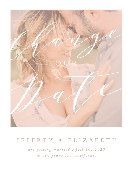 We understand how difficult it is to gather your guests for an event, let alone twice! Our Modern Polaroid Change the Date Cards are available to make the transition of your guest list, from one date to a new one, effortless!