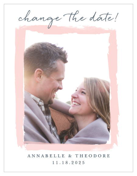 When wedding plans change or get delayed, our Brushed Frame Change the Date Cards are the perfect way to keep all of your guests in the loop about your postponement!