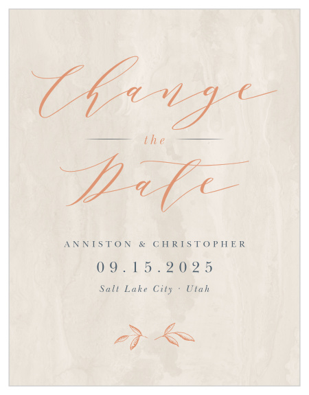 Simply send out our Woodland Monogram Change the Date Cards when you need to quickly alert your guests that your plans have changed!