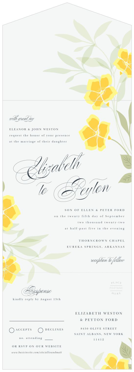 The only invitations you will need! Our Clematis Blossom Seal and Send Wedding Invitations are perfect!