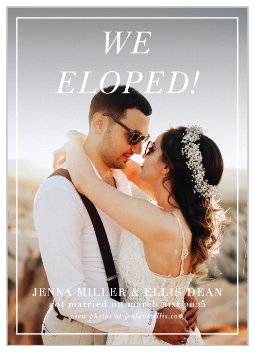 Let your guests know that you're officially married by sending out our Private Sunset Elopement Announcements!