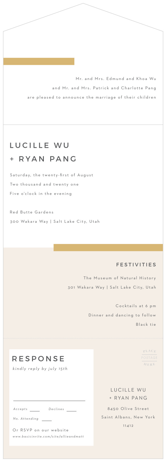 Surround yourself with family and friends to attend your big day with our Contemporary Colors Seal & Send Wedding Invitations.