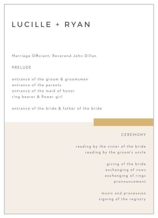 Guide your family and friends through every step of the ceremony with our Contemporary Colors Wedding Programs. 