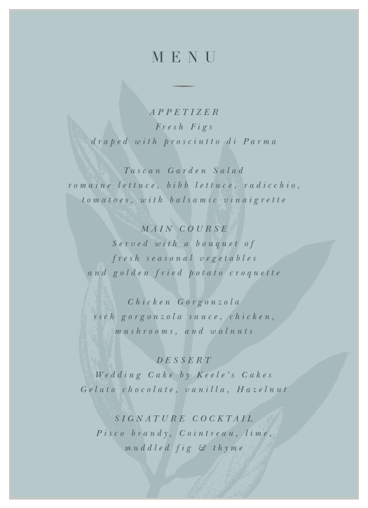 Impress your guests with the botanical look of our Sketched Branch Wedding Menus.