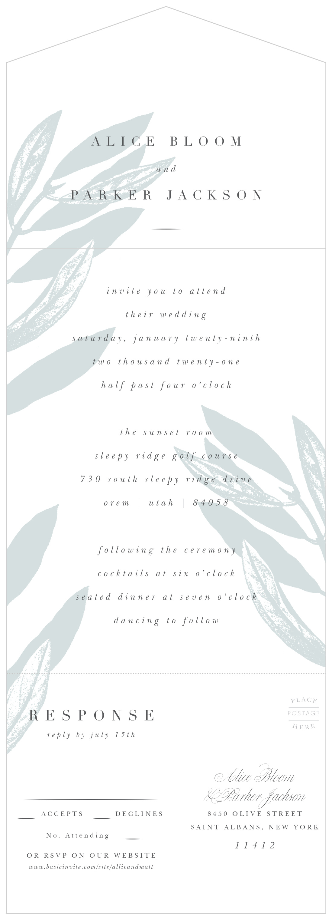 Sketched Branch Seal & Send Wedding Invitations