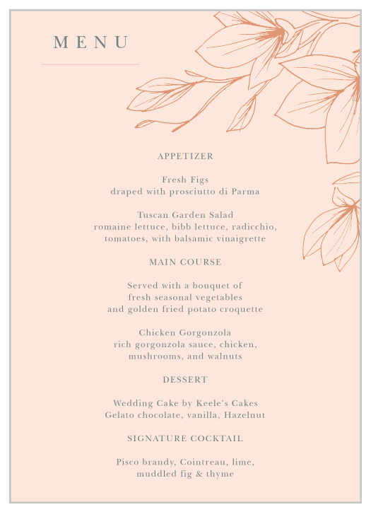 Make your wedding even more beautiful with our Love Blooms Wedding Menus.