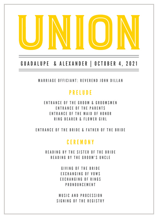 Make your wedding more exciting with our Bold Union Wedding Programs.