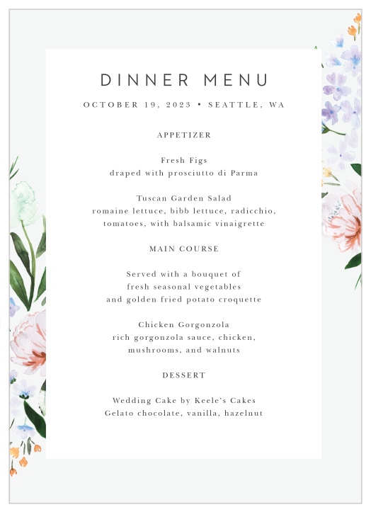 Get your guests' mouths watering with our gorgeous Floral Cascade Wedding Menus.