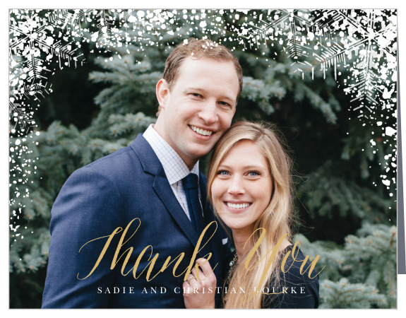 !Let your friends and family know how much you appreciated their support on your big day with our Cozy Frost Wedding Thank You Cards!