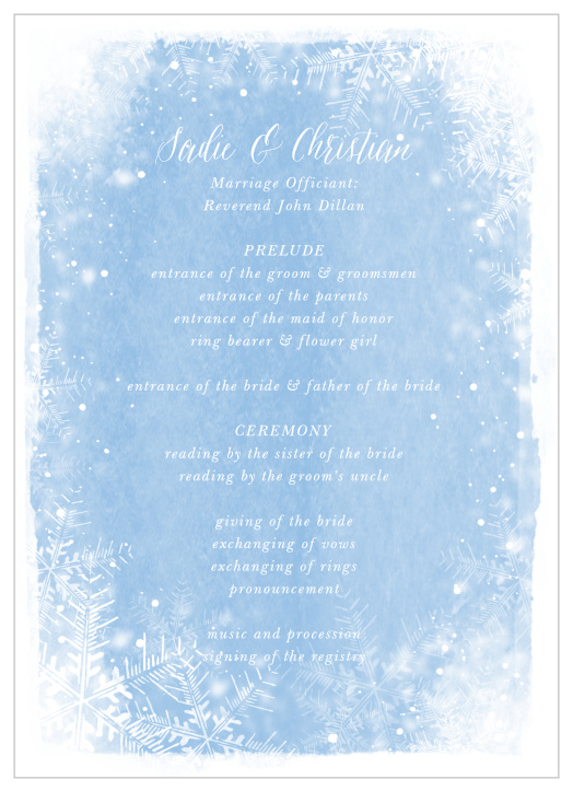 Walk your guests through every step of your winter wonderland wedding with the Cozy Frost Wedding Programs!