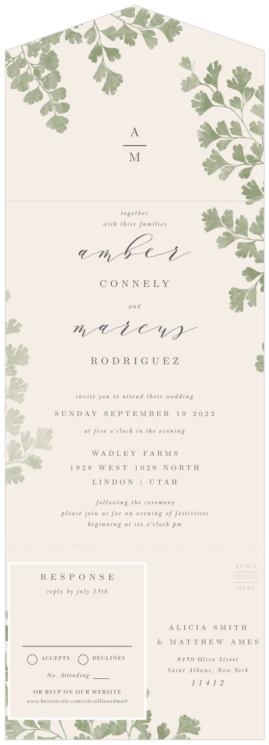 Add the modern and sleek design of our Fern Frame Seal & Send Wedding Invitations to your wedding!
