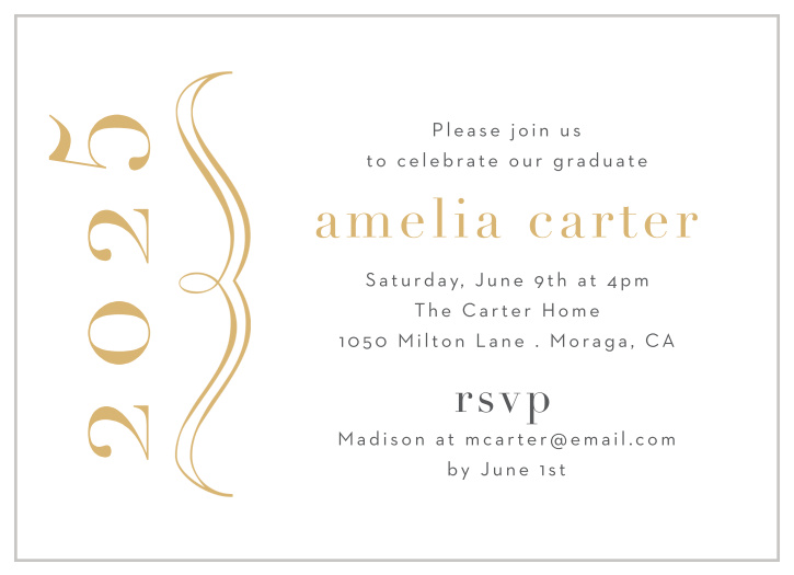 Surround yourself with close friends and family to celebrate your amazing accomplishment with the modern look of our Gilded Bracket Graduation Invitations.