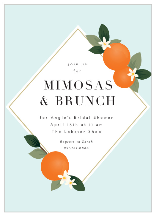 Include some citrus in your pre-wedding celebrations, with our Angled Square Bridal Shower Invitations!