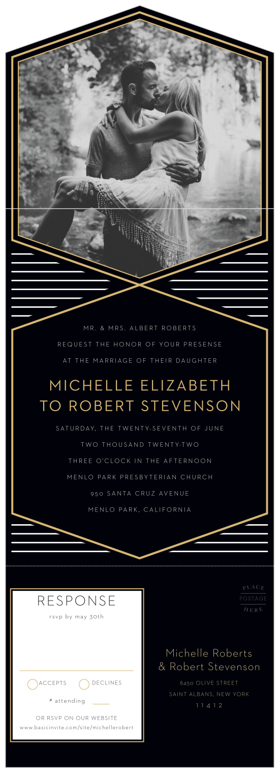 Surround yourself with family and friends on your special day with our Golden Photo Seal & Send Wedding Invitations.
