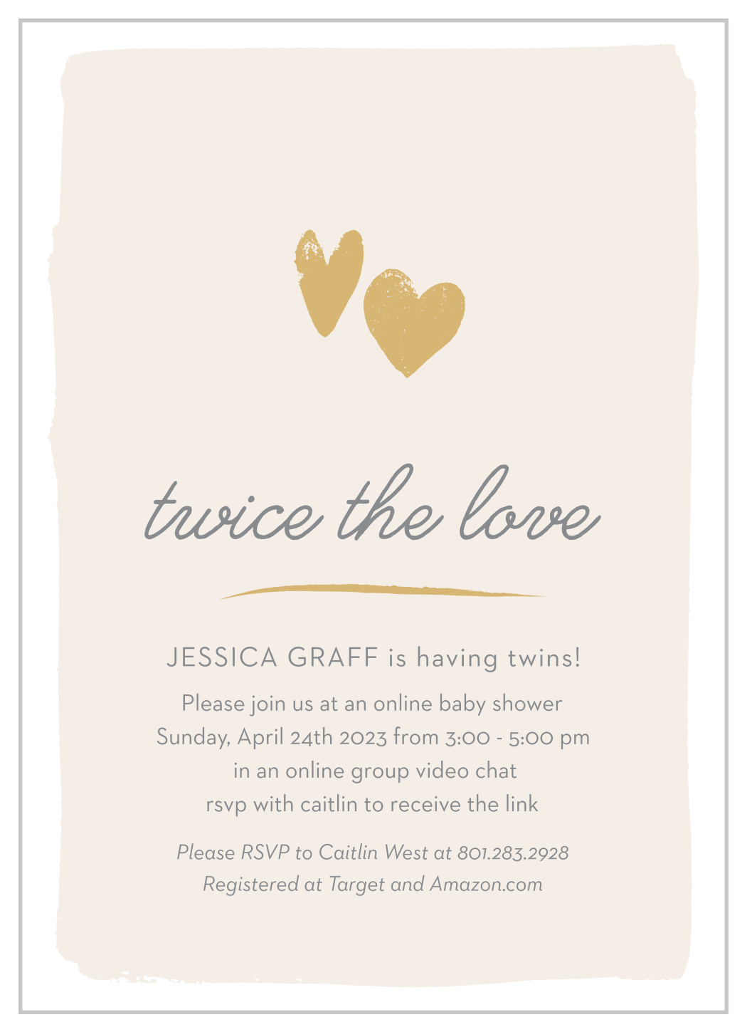 Twice the Love Long Distance Baby Shower Invitations