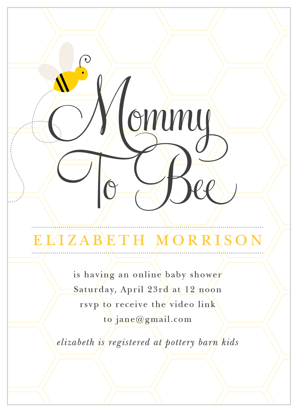 Mommy to Bee Long Distance Baby Shower Invitations