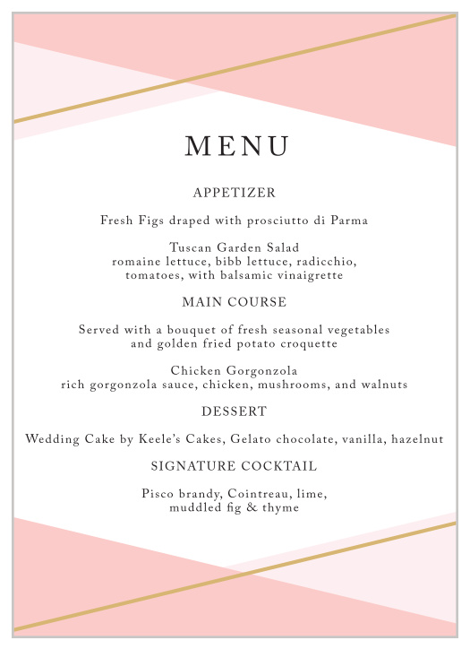 Keep your modern theme during dinner with the Suave Urbane Wedding Menus.