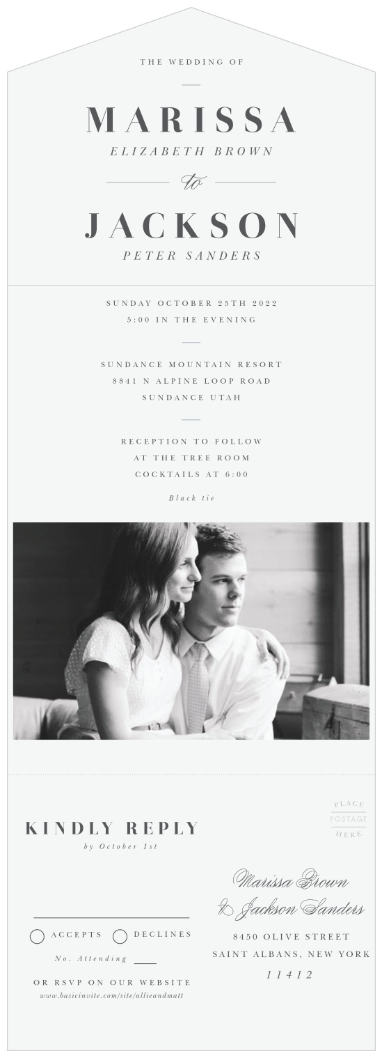 Bring family and friends together to celebrate your marriage with the minimalist look of our Mod Photo Seal & Send Wedding Invitations.