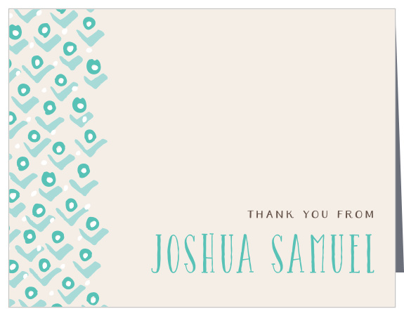 The Blushing Buds Boy Thank You Cards feature a pattern of stylized rosebuds cascading down their left-hand side. 