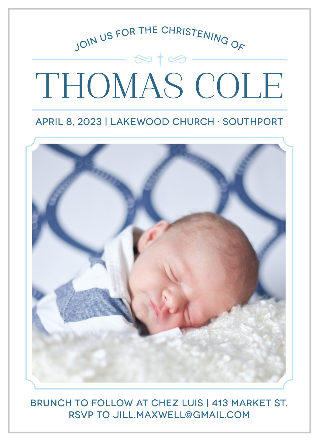 Classic Cross Boy Christening Invitations by Basic Invite