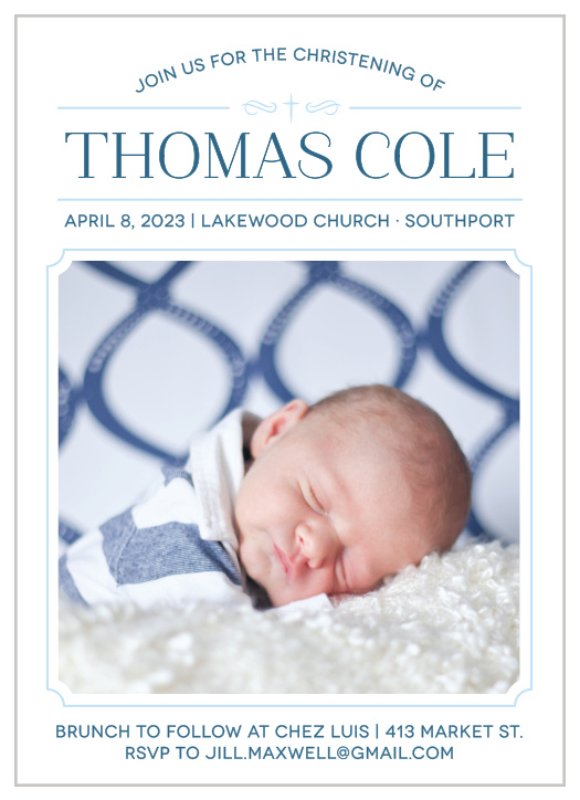 Invite friends and family to celebrate your son’s christening with the Classic Cross Boy Christening Invitations. 