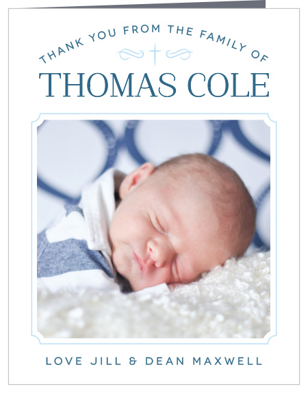 Match your thank you cards to your christening invitations with the Classic Cross Boy Christening Thank You Cards. 