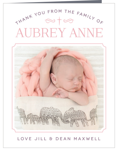Match your thank you cards to your christening invitations with the Classic Cross Girl Christening Thank You Cards. 