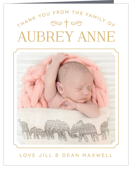 Match your thank you cards to your Christening invitations with the Classic Cross Girl Foil Christening Thank You Cards. 