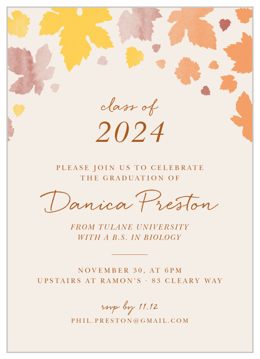 The Fall Scattered Graduation Invitations is the perfect way to get your family and friends excited for your big day!