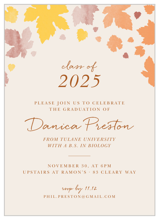 The Fall Scattered Graduation Invitations is the perfect way to get your family and friends excited for your big day!
