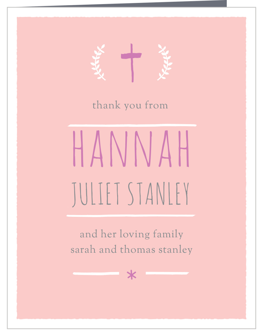 Laurels & Cross Girl Christening Thank You Cards
