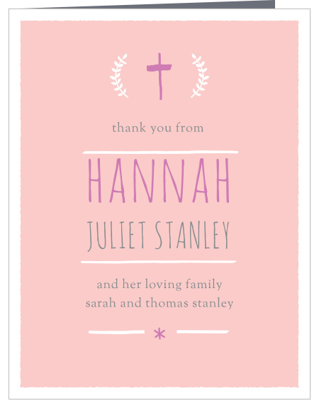The Laurels and Cross Girl Christening Thank You Cards are a thoughtful way to thank the friends and family who attended your son’s Christening or christening. 