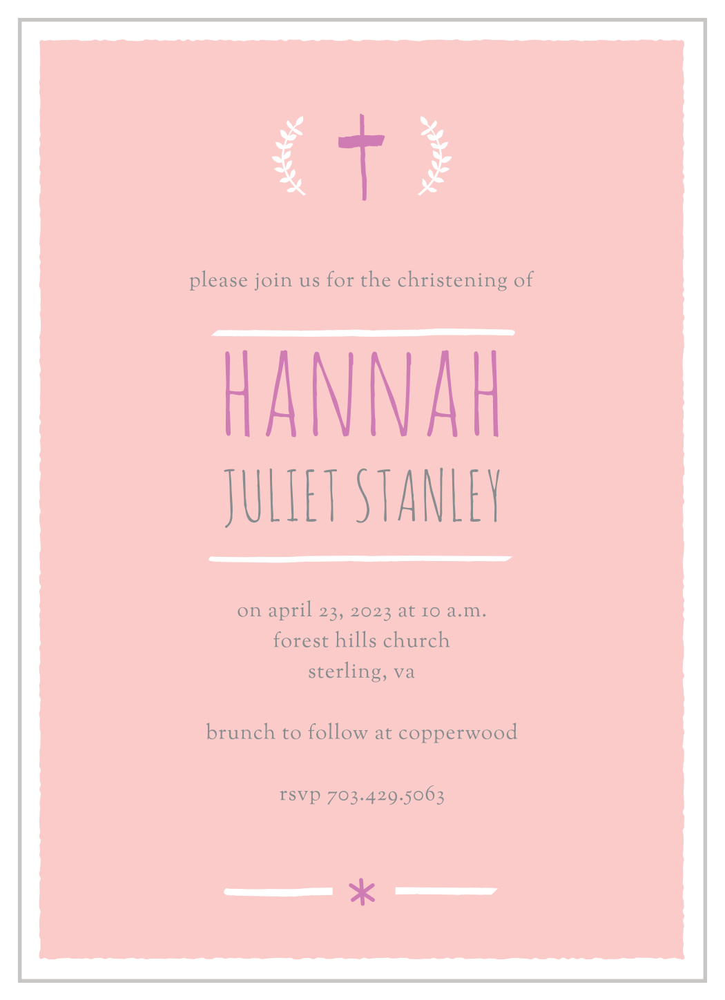 Laurels & Cross Girl Christening Invitations by Basic Invite