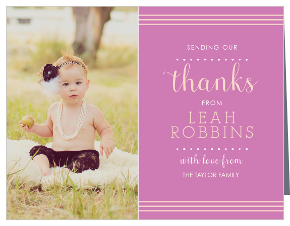 Thank all the friends and family who celebrated your child’s christening with the Polka Dot Border Girl Christening Thank You Cards.