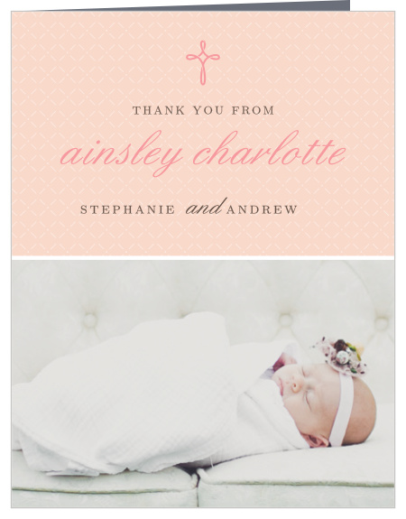 Design a thank you card using your daughter’s photo with the Tiny Cross Girl Christening Thank You Cards.