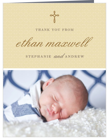 Design a thank you card using your son’s photo with the Tiny Cross Boy Christening Thank You Cards. 